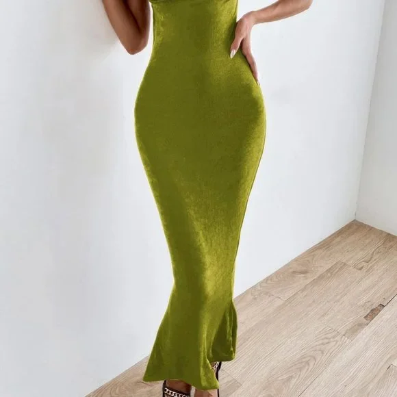 tie backless maxi dress chic elegant sexy trending green - Picture 9 of 9